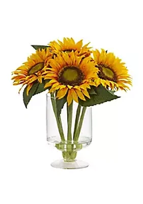 Nearly Natural 12-Inch Sunflower Artificial Arrangement in Glass Vase