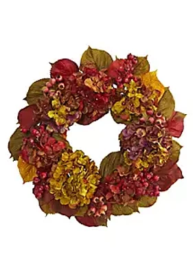 Nearly Natural 24-Inch Fall Hydrangea Wreath