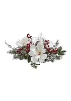 Nearly Natural Frosted Magnolia & Berry Artificial Arrangement Candelabrum