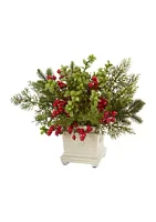 Nearly Natural Holiday Berry and Pine Artificial Arrangement