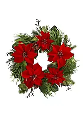Nearly Natural 28-Inch Poinsettia and Pine Wreath
