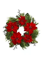 Nearly Natural 28-Inch Poinsettia and Pine Wreath