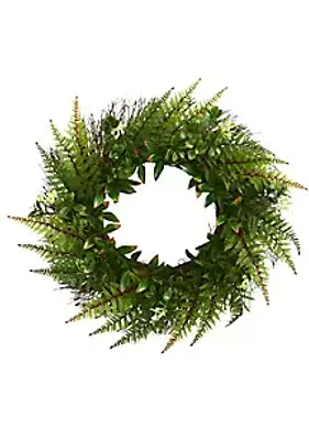 Nearly Natural 23-Inch Assorted Fern Wreath UV Resistant (Indoor/Outdoor)