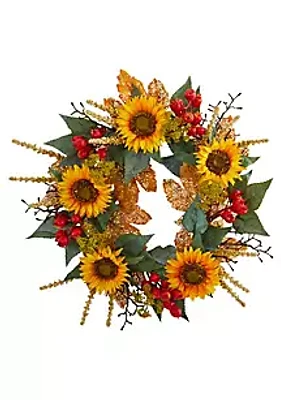 Nearly Natural 27-Inch Sunflower Berry Artificial Wreath