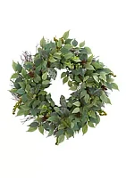 Nearly Natural 23-Inch Mix Royal Ruscus, Fittonia and Berries Artificial Wreath