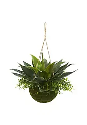 Nearly Natural Agave and Maiden Hair Artificial Plant in Hanging Basket (Indoor/Outdoor)