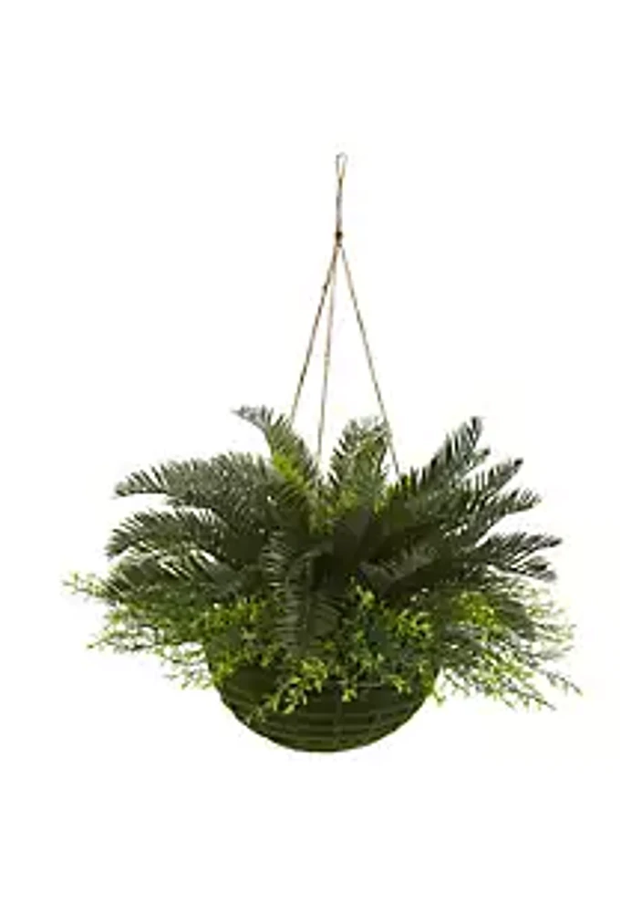 Nearly Natural Cycas Artificial Plant in Mossy Hanging Basket (Indoor/Outdoor)