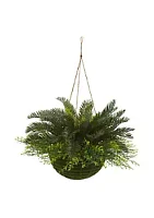 Nearly Natural Cycas Artificial Plant in Mossy Hanging Basket (Indoor/Outdoor)