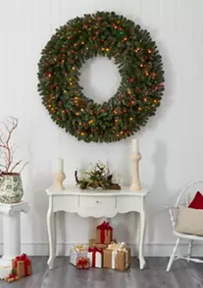 Nearly Natural Giant Flocked Christmas Wreath with Lights, Glitter and Pine Cones