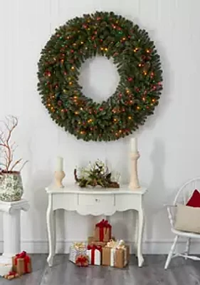 Nearly Natural Giant Flocked Christmas Wreath with Lights, Glitter and Pine Cones