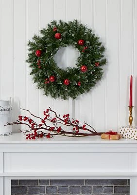 Frosted Christmas Wreath with Ornaments and Berries