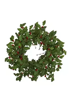 Nearly Natural 28 Inch Holly Berry Artificial Wreath