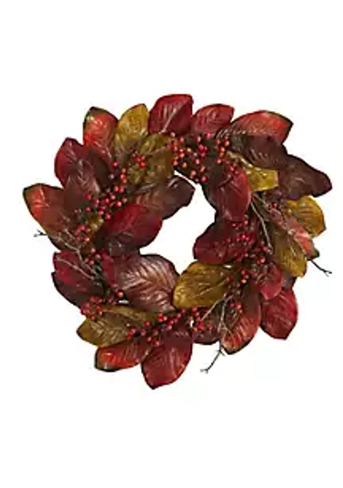 Nearly Natural 24-Inch Harvest Magnolia Leaf and Berries Artificial Wreath