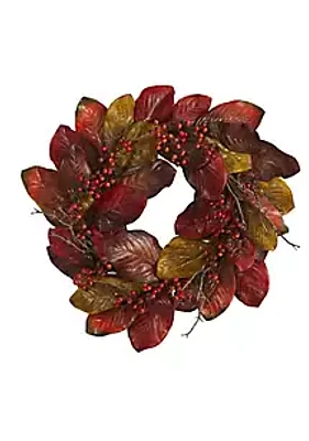 Nearly Natural 24-Inch Harvest Magnolia Leaf and Berries Artificial Wreath