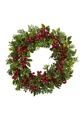 Nearly Natural 24 inch Berry Boxwood Wreath
