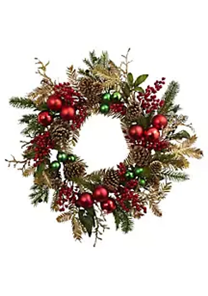 Nearly Natural 24-Inch Ornament, Pine & Pinecone Wreath