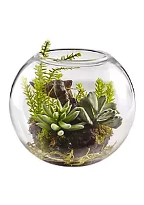 Nearly Natural Mix Succulent Garden with Glass Vase