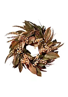 Nearly Natural 24-in. Feather and Berry Wreath