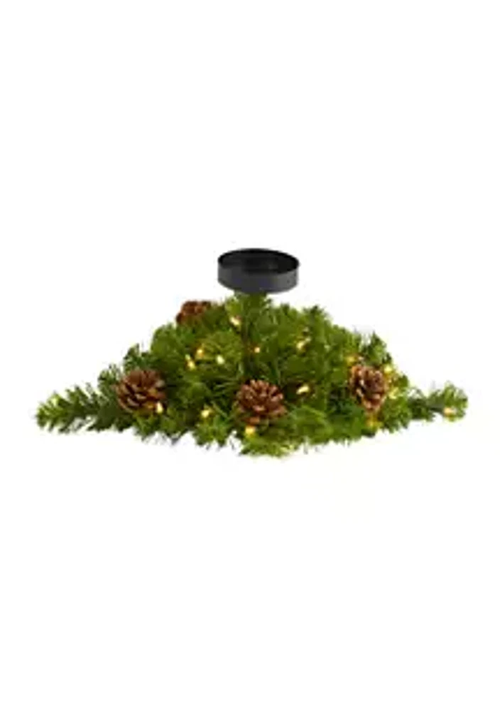 Nearly Natural 16 Inch Christmas Pine Candelabrum with 35 Lights and Pine Cones