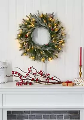 Nearly Natural Snowed Christmas Wreath with Pine Cones