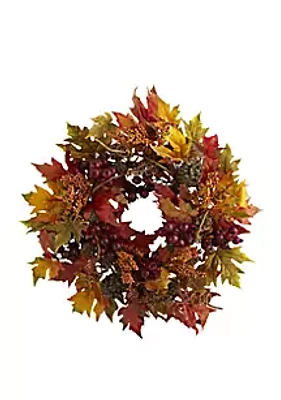 Nearly Natural 24 in Maple and Berry Wreath