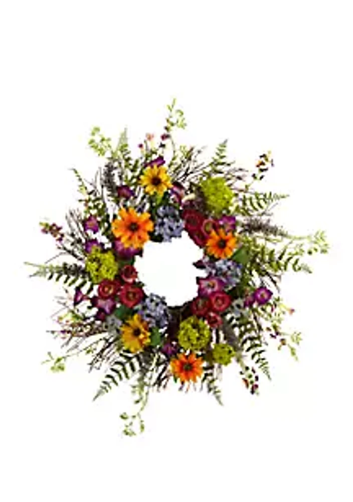 Nearly Natural 24-in. Spring Garden Wreath W/Twig Base
