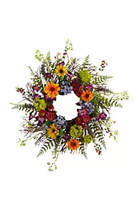 Nearly Natural 24-in. Spring Garden Wreath W/Twig Base