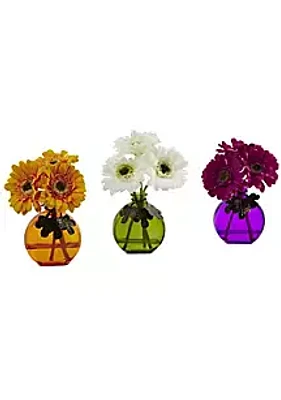 Nearly Natural Gerbera Daisy with Colored Vase (Set of 3)