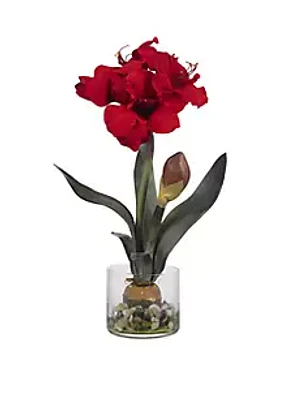 Nearly Natural Amaryllis with Round Vase