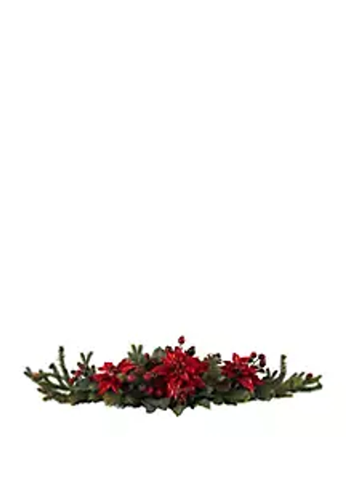 Nearly Natural Poinsettia & Berry Centerpiece