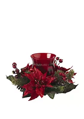Nearly Natural Poinsettia & Berry Candelabrum