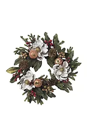 Nearly Natural 24 in Magnolia Pinecone & Berry Wreath