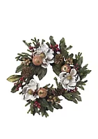 Nearly Natural 24 in Magnolia Pinecone & Berry Wreath