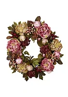 Nearly Natural 24-Inch Peony Hydrangea Wreath