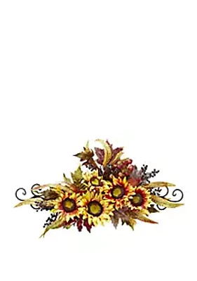 Nearly Natural Sunflower Swag with Metal Frame