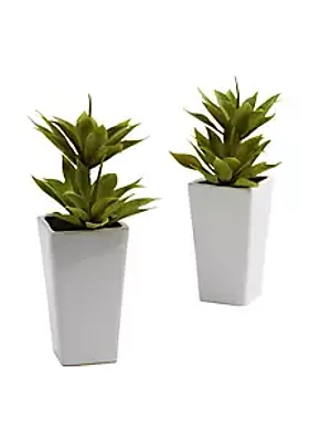 Nearly Natural Double Mini Agave with Planter - Set of 2