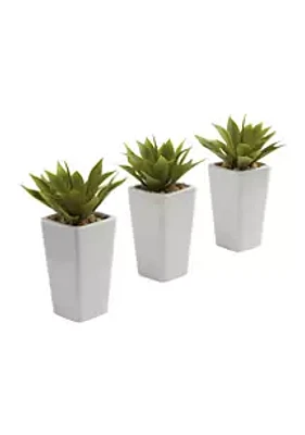 Nearly Natural Mini Agave with Planter - Set of 3