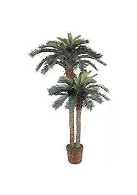 Nearly Natural 6-Foot and 4-Foot Sago Palm Double Potted Silk Tree