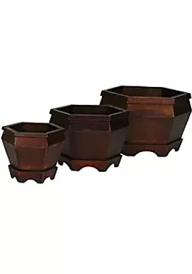 Nearly Natural Wooden Hexagon Decorative Planter (Set of 3)