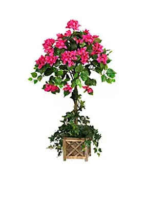 Nearly Natural 34" Artificial Bougainvillea Topiary with Wood Box