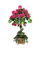 Nearly Natural 34" Artificial Bougainvillea Topiary with Wood Box