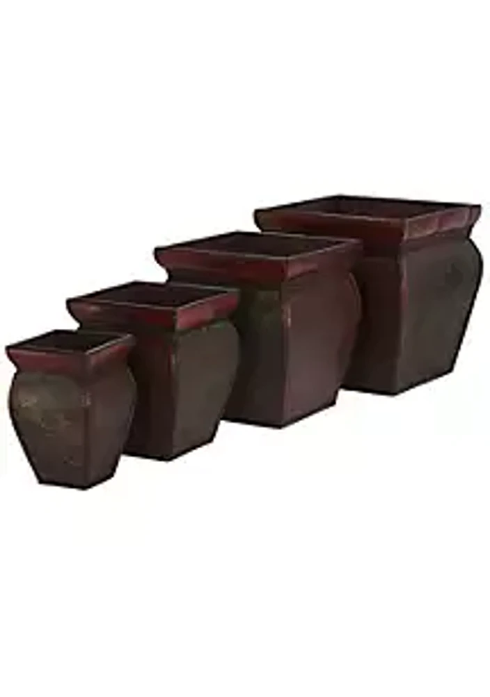Nearly Natural Square Planters with Rim - Set of 4