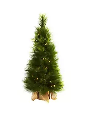 Nearly Natural 3 ft Christmas Tree with Burlap Bag & Clear Lights