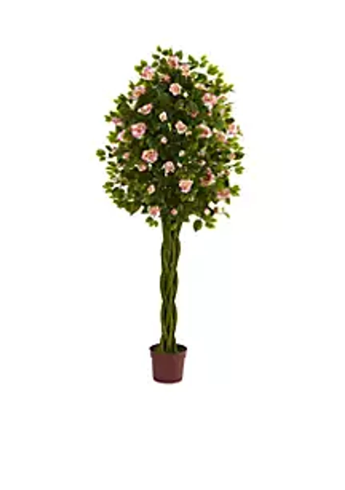 Nearly Natural Rose Artificial Tree with Woven Trunk