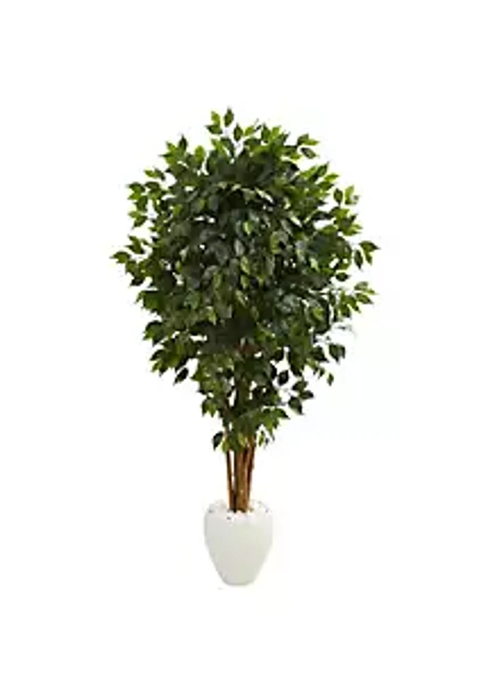 Nearly Natural 6-Foot Ficus Artificial Tree in White Planter