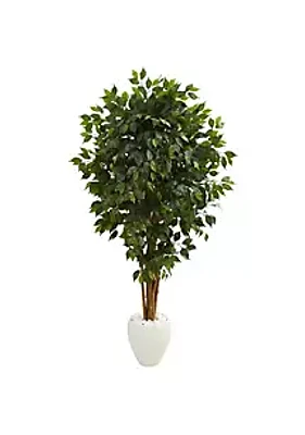 Nearly Natural 6-Foot Ficus Artificial Tree in White Planter