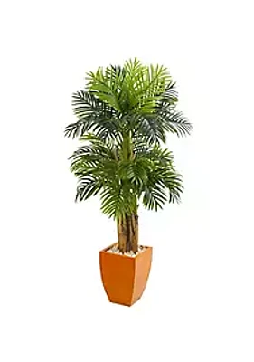Nearly Natural Triple Areca Palm Artificial Tree in Orange Planter