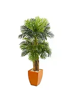 Nearly Natural Triple Areca Palm Artificial Tree in Orange Planter