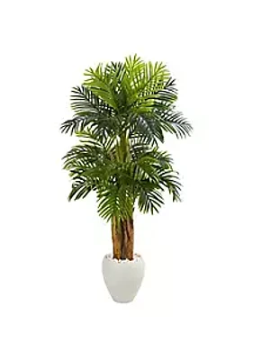 Nearly Natural 5.5-Foot Triple Areca Palm Artificial Tree in White Planter