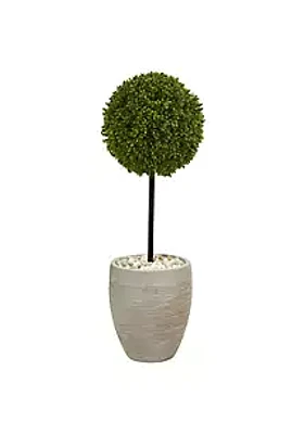 Nearly Natural 3-Foot Boxwood Ball Topiary Artificial Tree in Oval Planter UV Resistant (Indoor/Outdoor)